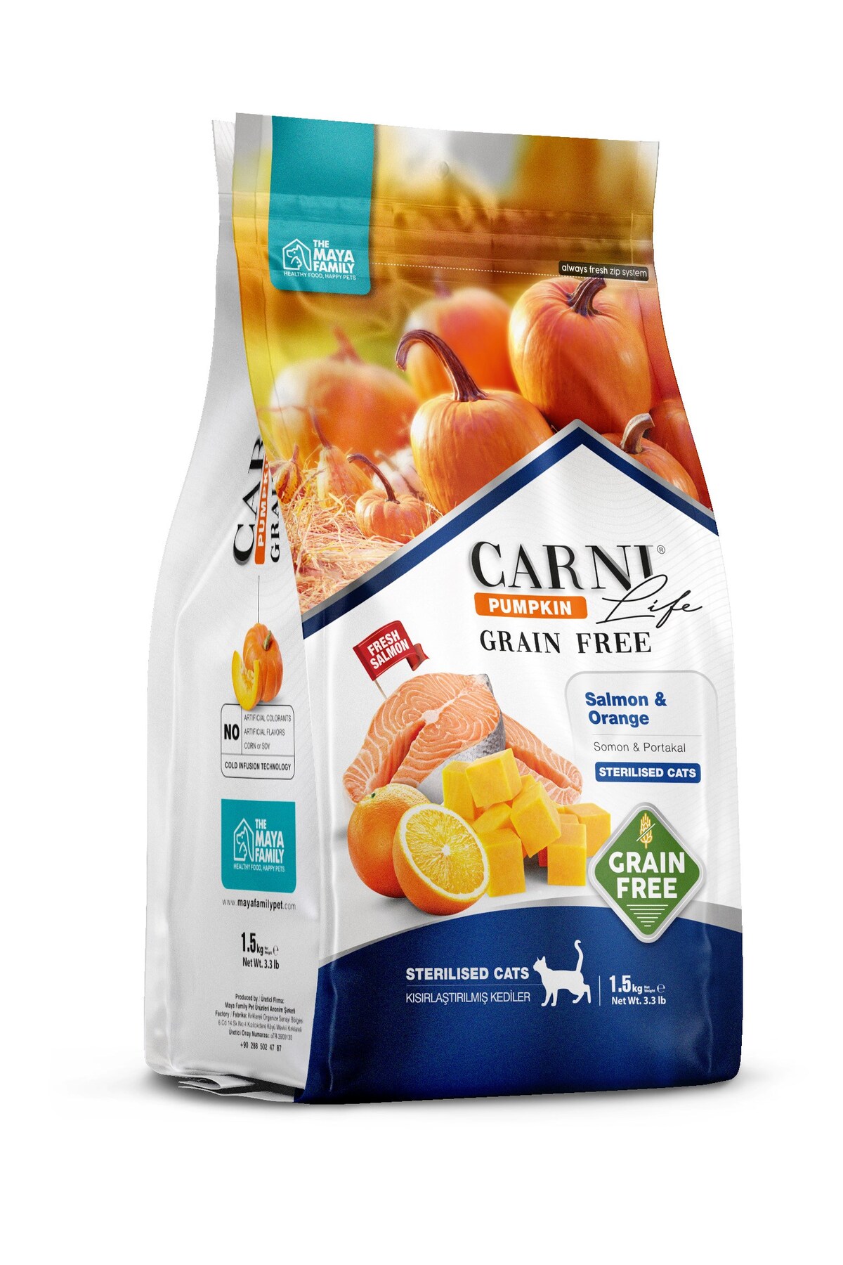 Carni Life Pumpkin Grain Free Somon & Portakal Sterilised Kısırlaştırılmış Kedi Maması 1.5Kg