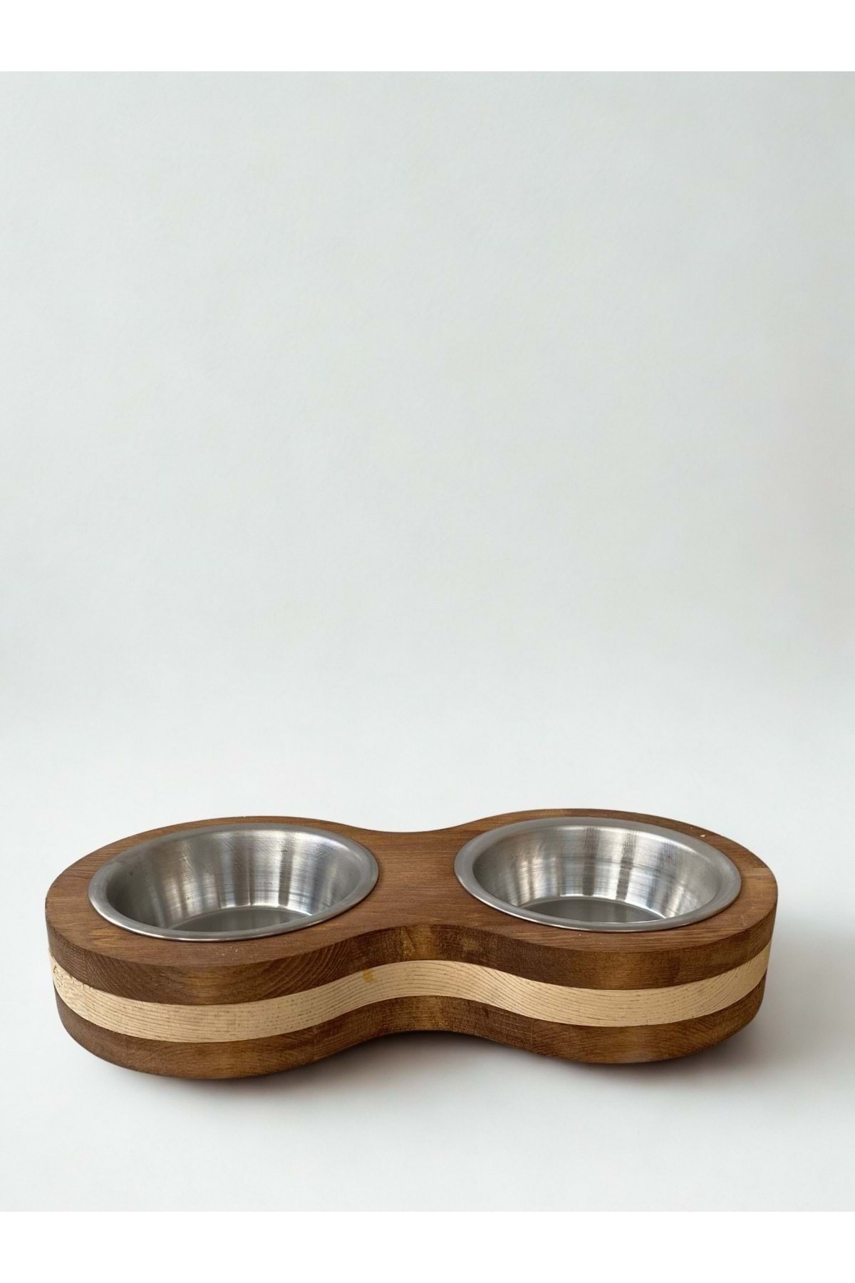 Doğal Ahşap Mama Veya Su Kabı İkili Çift Renkli