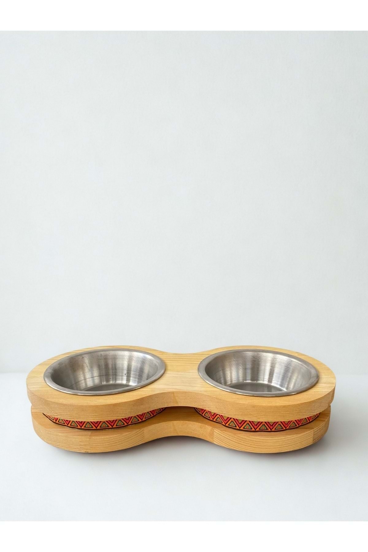 Doğal Ahşap Mama Veya Su Kabı İkili Fosforlu Desenli