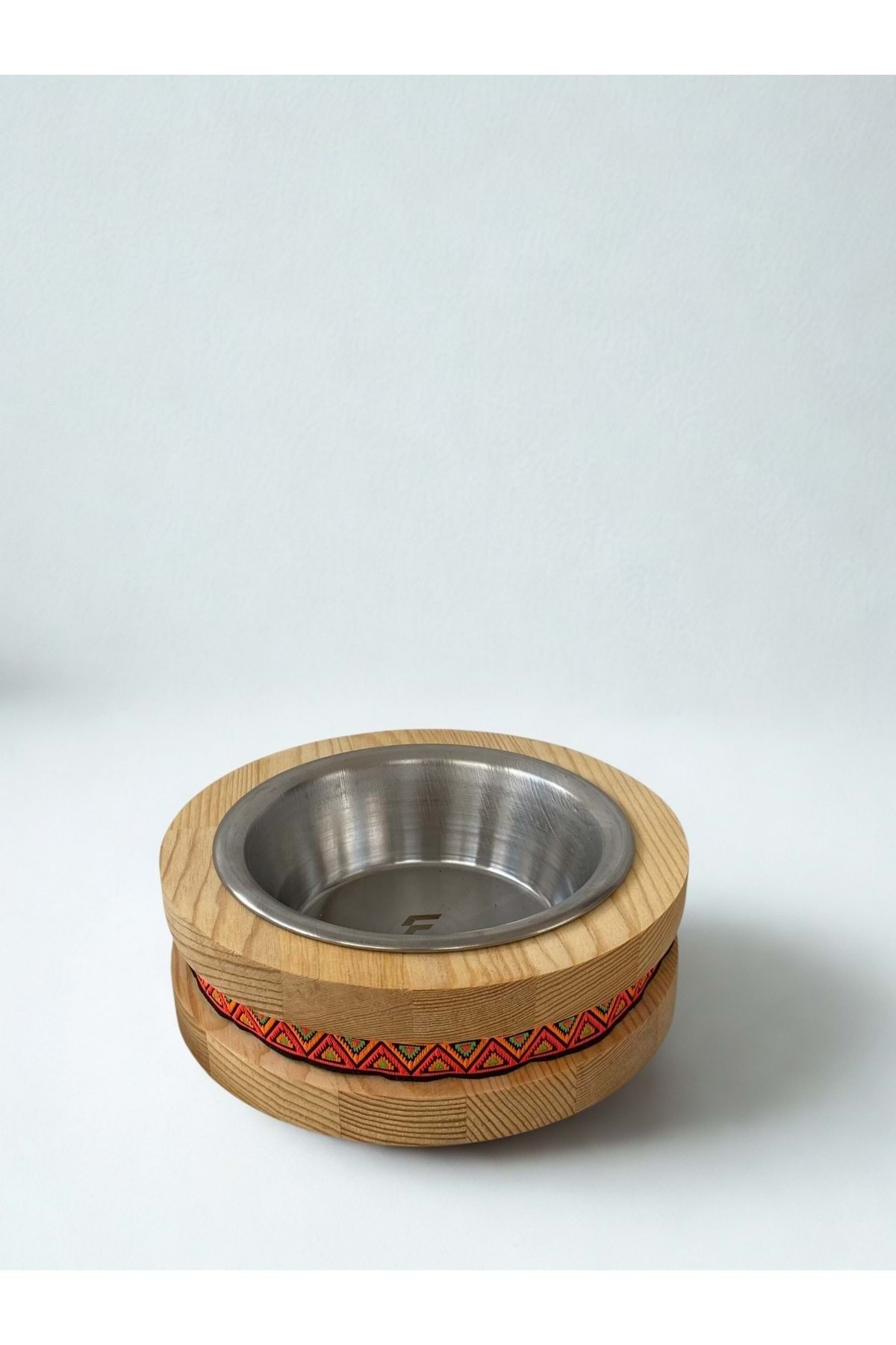 Doğal Ahşap Mama Veya Su Kabı Tekli Fosforlu Desenli