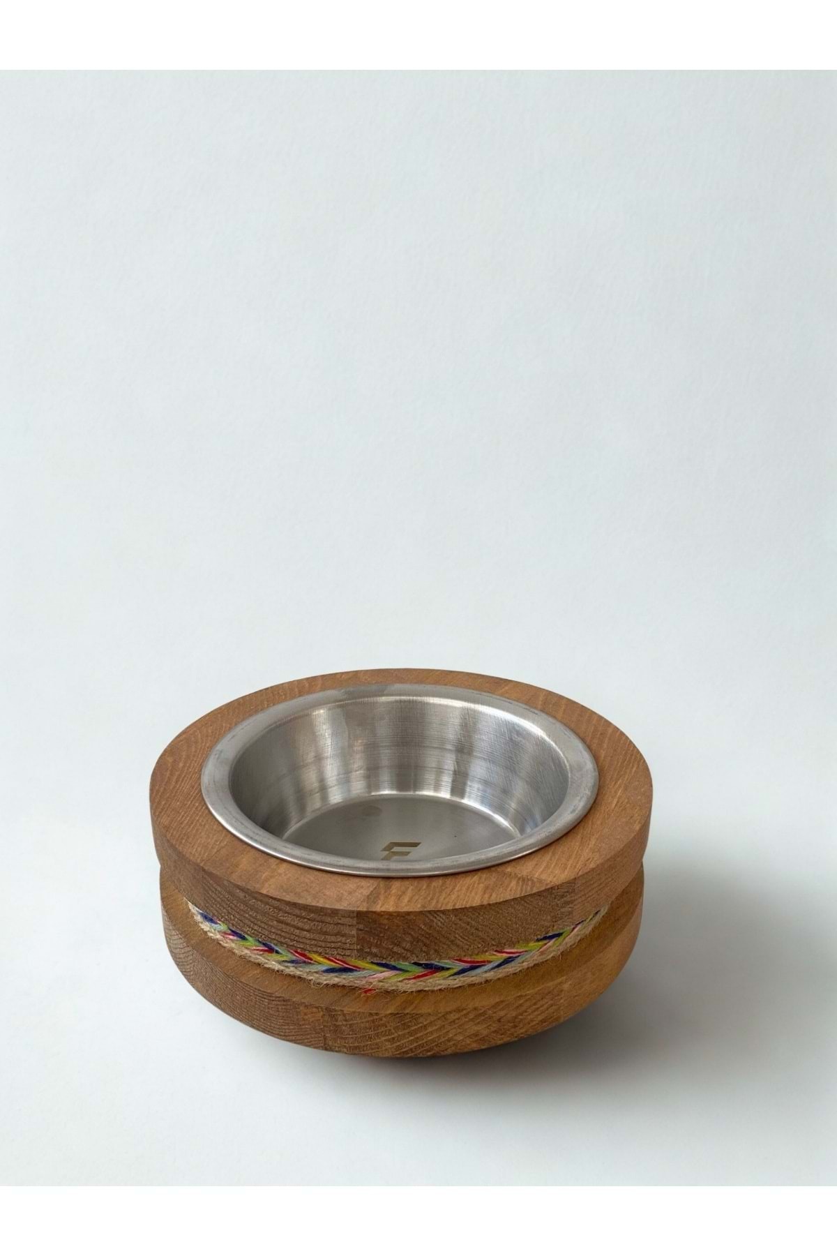 Doğal Ahşap Mama Veya Su Kabı Tekli Jut Koyu Renkli