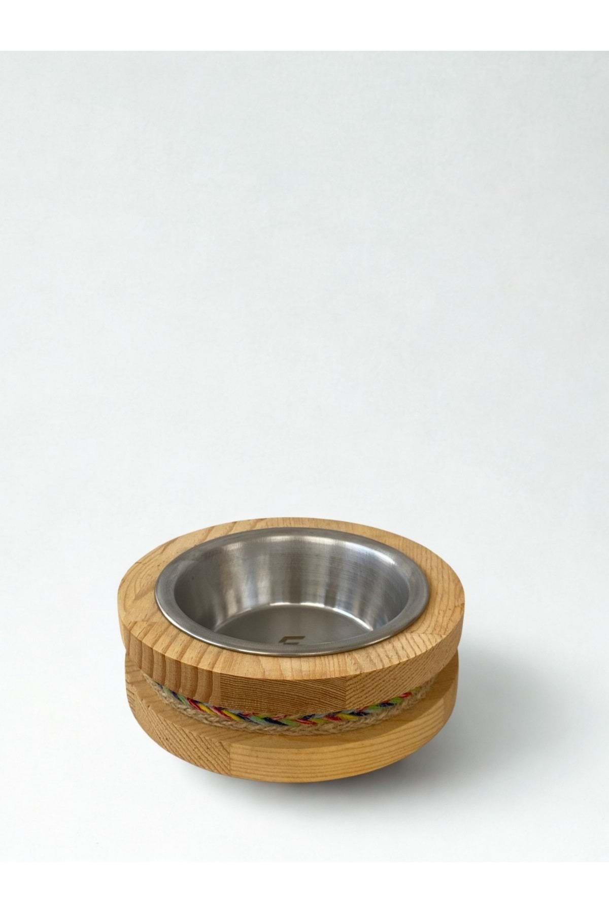 Doğal Ahşap Mama Veya Su Kabı Tekli Jut Renkli