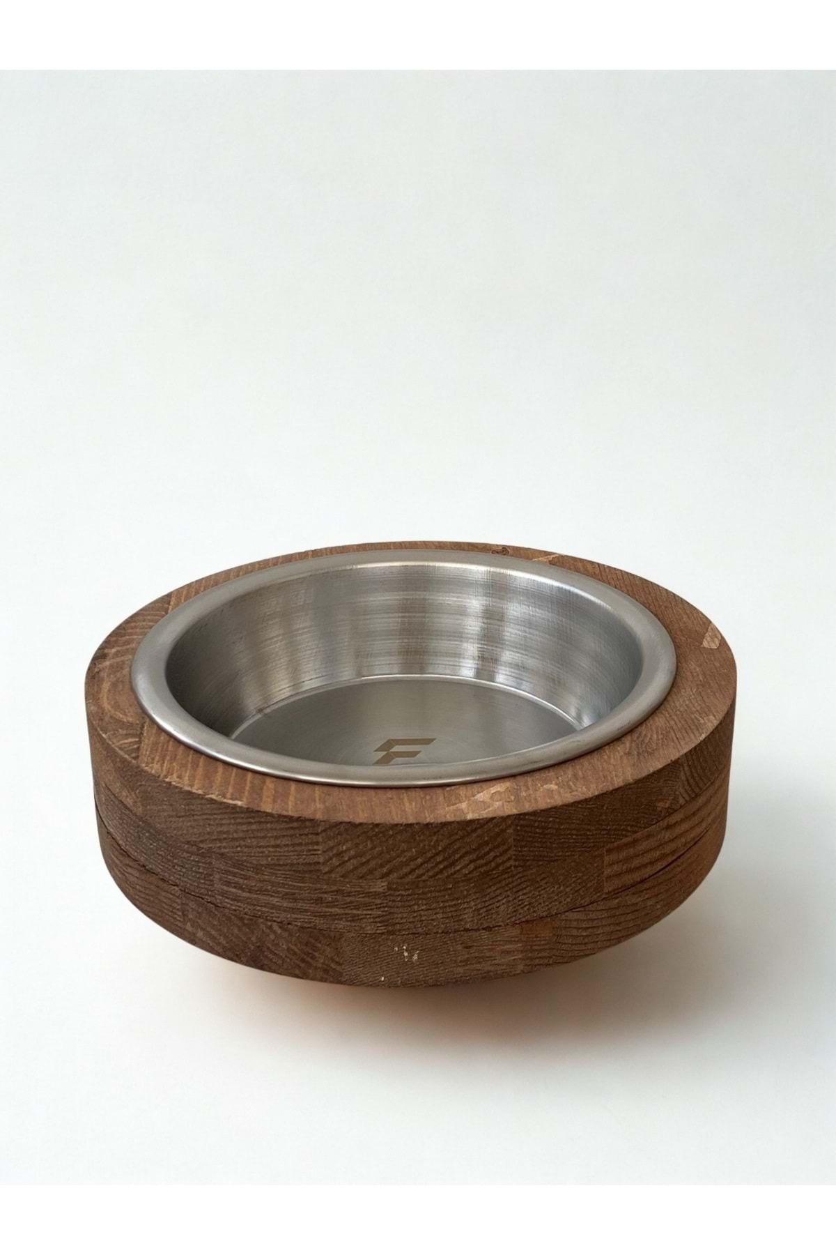 Doğal Ahşap Mama Veya Su Kabı Tekli Koyu Büyük