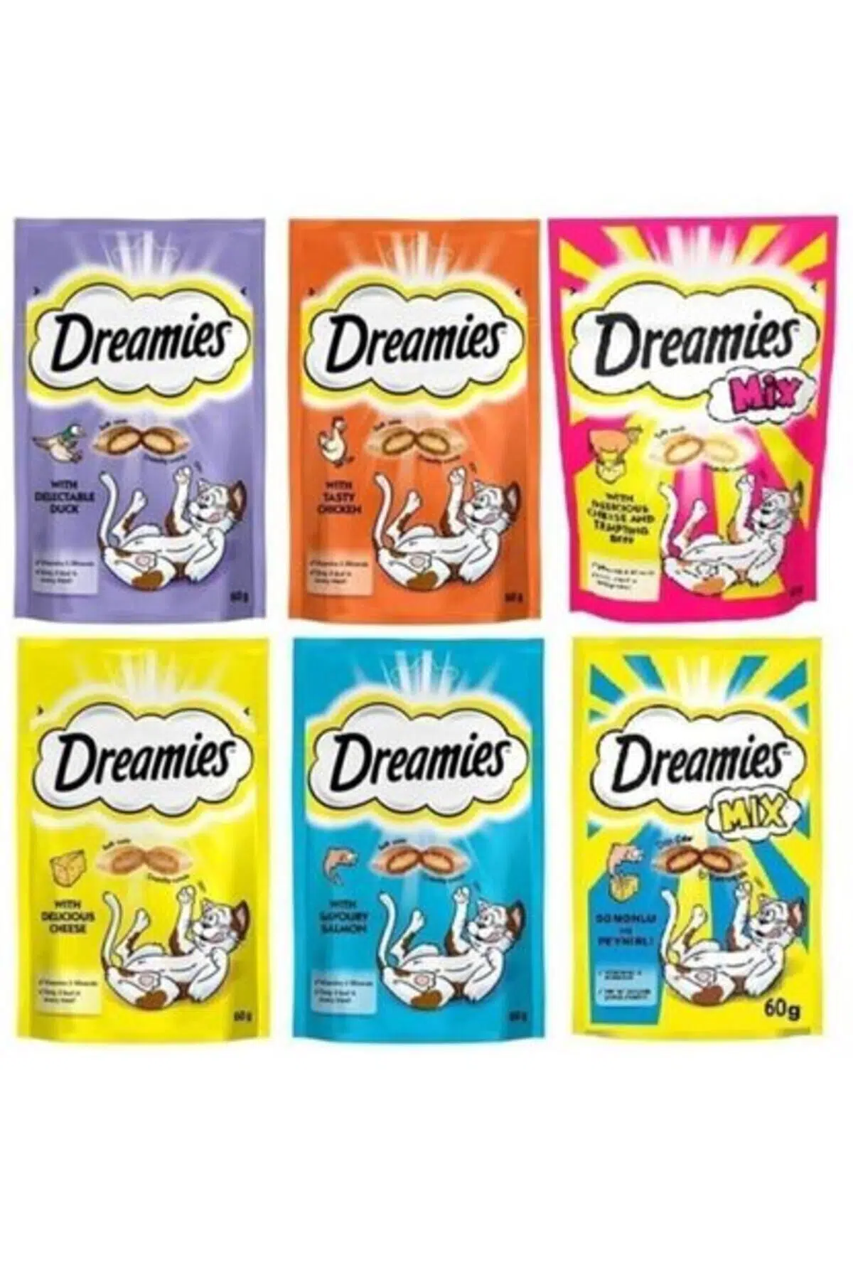 Dreamies Whiskas Ödül Set Sığırlı, Somonlu, Peynirli, Tavuklu, Somonlu&peynir,ördekli 1 Er Adet Topl
