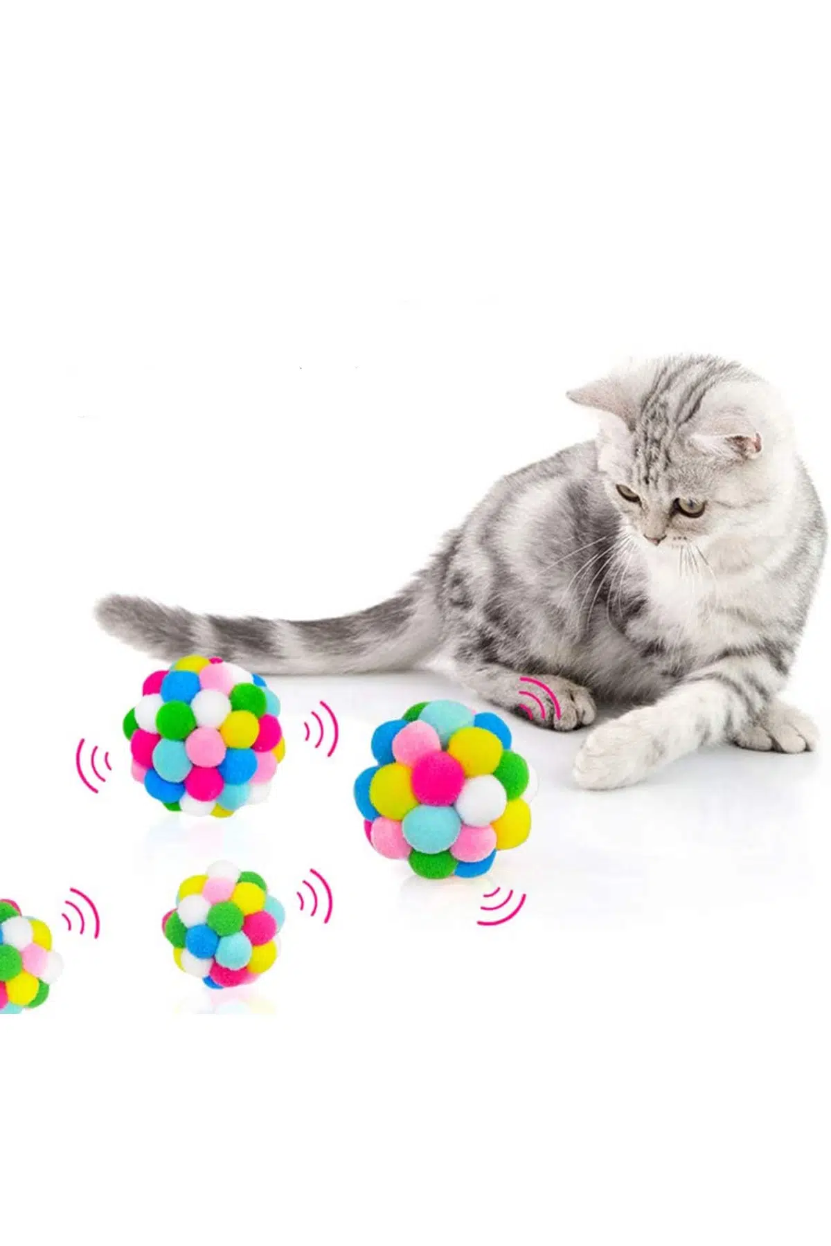 Kedi Oyun Topu Ponponlu Ve Kendinden Sesli Kedi Egzersiz Oyuncağı Evcil Hayvan Hareket Için Oyuncak