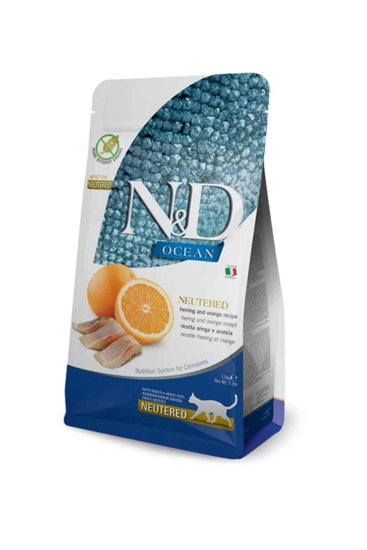 Nd Ocean Tahılsız Ringa Balığı Portakallı Kısır Kedi Maması 1,5kg Neutered, Herring And Orange Adult