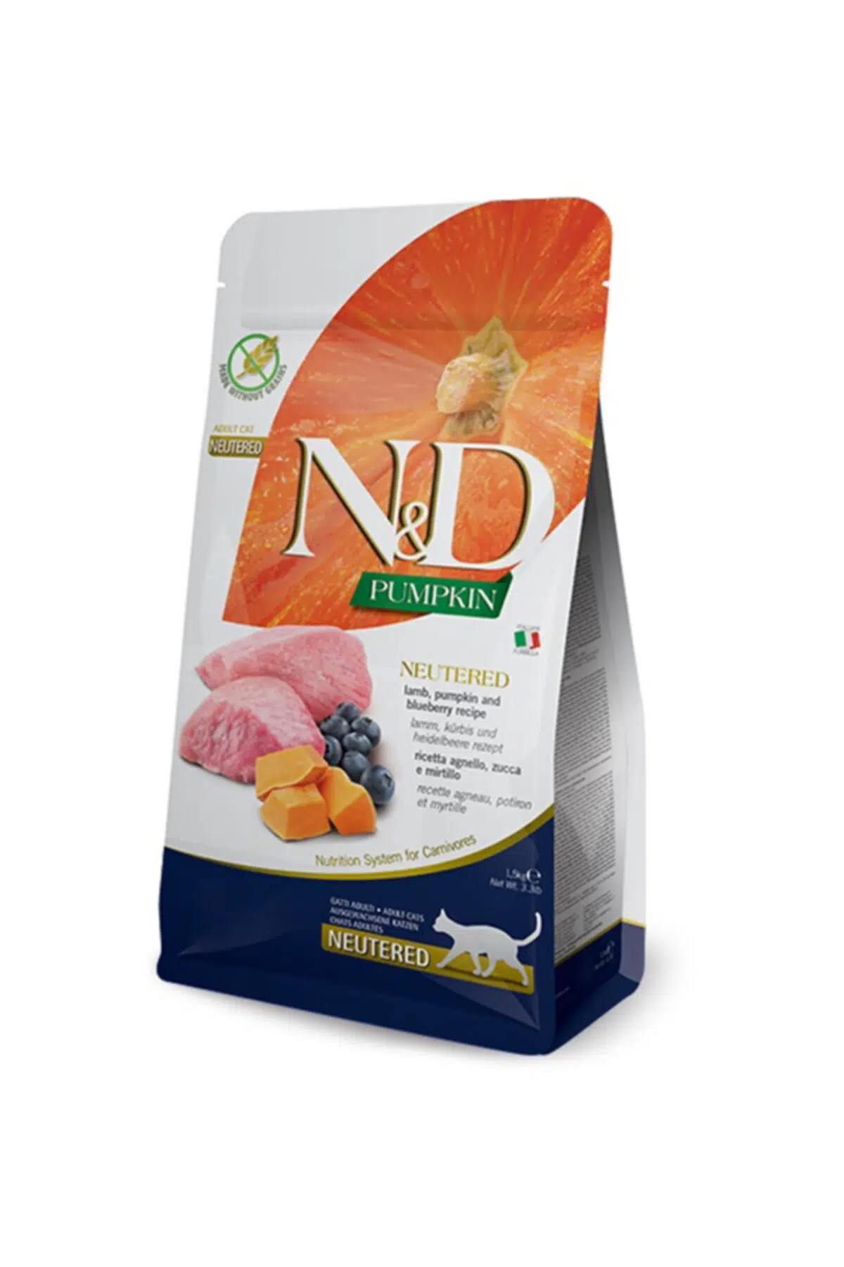 Tahılsız Kısırlaştırılmış Balkabaklı Kuzulu Kedi Maması 1,5 kg